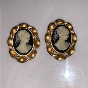 Vintage Victorian revival cameo clip on earrings